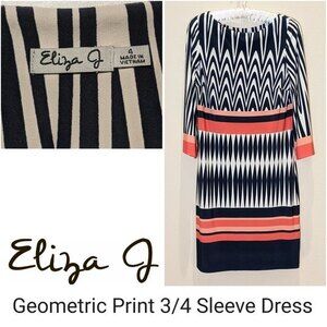 Eliza J Geometric Print 3/4 Sleeve Jersey Sheath Dress